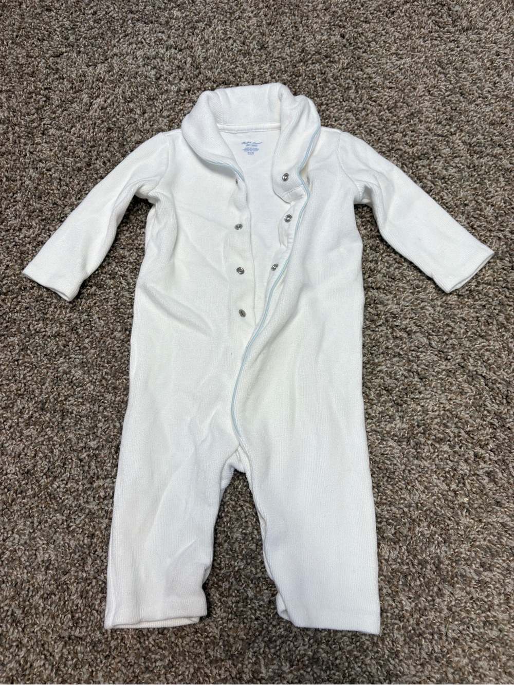 Ralph Lauren White Long-Sleeve Snap Front Baby One-Piece
